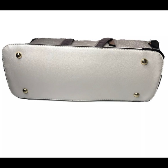 White Black Faux Leather Croc Satchel Handbag Set - Picture 3 of 6